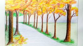 How to draw scenery of autumn season Step by step