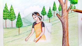 How to draw scenery of tea garden step by step