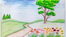 How to draw scenery of flower garden step by step very easy