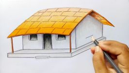 How to draw House with coloring technique step by step very easy