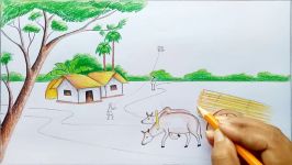 How to draw village scenery Landscape step by step