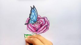 How to draw Butterfly on the flower step by step