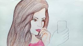 How to draw a girl taking selfie step by step