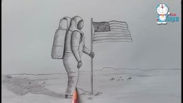 How to draw scenery of space with astronaut step by step