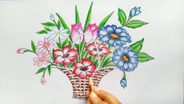 How to draw flower basket step by step