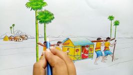 How to draw scenery of Palanquin landscape step by step