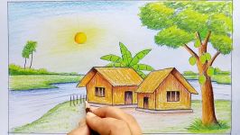 How to draw scenery of summer season step by step very easy