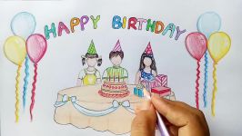 How to draw scenery of birthday party step by step