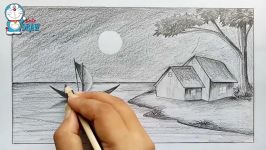 How to draw moonlit night with pencil step by step