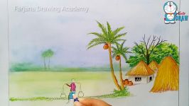 How to draw scenery of winter season with oil pastels step by step