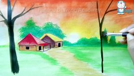 How to draw sunset scenery landscape with watercolor step by step