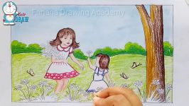 How to draw scenery of spring season flower garden step by step