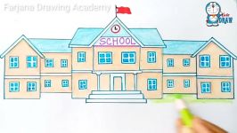 How to draw a school step by step very easy