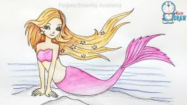 How to draw a Barbie Mermaid at the sea.. step by step