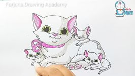 How to draw Cats family step by step