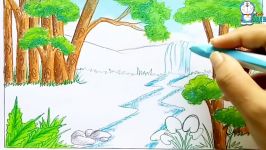 How to draw scenery of rainforest step by step