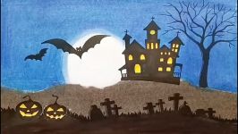 How to draw scenery of haunted house step by step