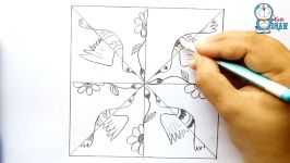 How to draw Noksha of flower bird step by step