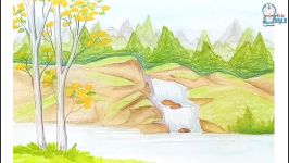 How to paint a scenery of Stream waterfall Oil Pastel Painting ...step by step