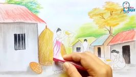 How to draw scenery Festival of Nabanna step by step