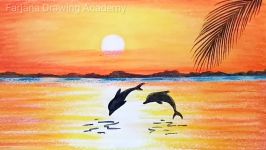 How to paint a scenery of Sunset with oil pastels color...step by step