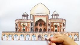 How to draw Humayun Tomb step by step