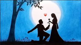 How to draw scenery of moonlit night with romantic love step by step