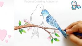 How to draw two birds in love ♥ step by step