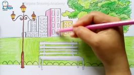 How to draw scenery of city park step by step