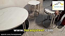 تولید میز جلو مبلی دایره استیل  سنگ  ترنج استیل 