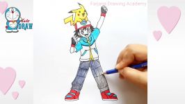 How to draw Ash Ketchum with Pikachu from pokemon step by step