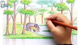 How to draw scenery of forest step by step