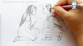 How to draw scenery of love at first sight step by step