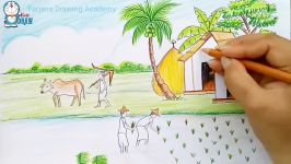 How to draw scenery of working people cultivation step by step