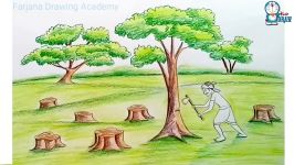 How to draw scenery of save trees for save nature... step by step