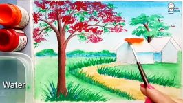 How to paint scenery of spring season for beginner step by step