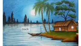 How to paint a scenery of moonlit night with oil pastels step by step