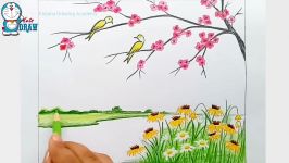 How to draw scenery of spring season step by step