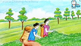 How to draw a scenery of tea garden step by step