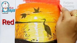 How to draw scenery of sunset with oil pastels .....step by step