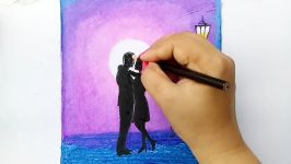 How to draw scenery of romantic couple at Moonlit night