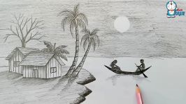 How to draw moonlit night with pencil step by step