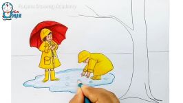 How to draw scenery of rainy day step by step