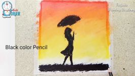 oil pastel painting How to draw scenery of sunset step by step