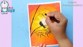 How to draw scenery of sunset with Oil Pastels step by step