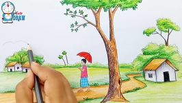 How to draw scenery of rainy season step by step