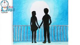 How to draw scenery of moonlit night with romantic couple