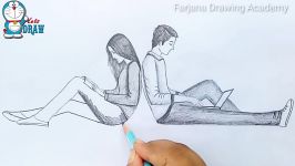 How to draw a boy and a girl sitting back to back pencil sketch