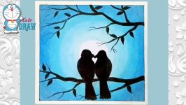 Love Birds scenery drawing with Oil Pastels Moonlight Drawing