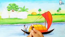 How to draw village scenery with oil pastel step by step